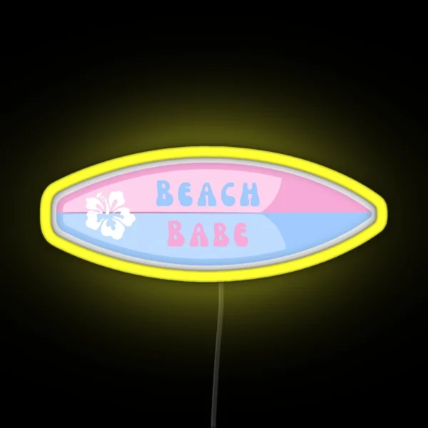 Beach Babe Surf Board Coconut Girl Aesthetic RGB Neon Sign