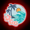 Vibrant tropical beach getaway ambiance with colorful LED glow accents.