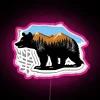 RGB Colorful LED Backlit Bear in Majestic Mountain Landscape Sign Artwork