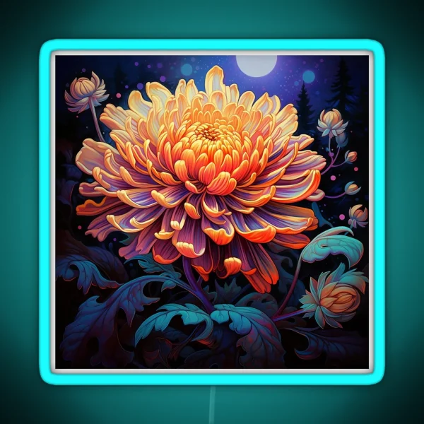 Beautiful Chrysanthemum Flower RGB Neon Sign
