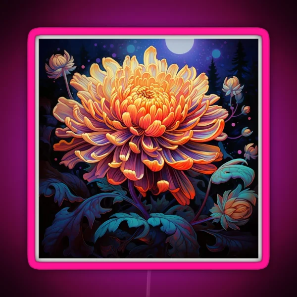 Beautiful Chrysanthemum Flower RGB Neon Sign