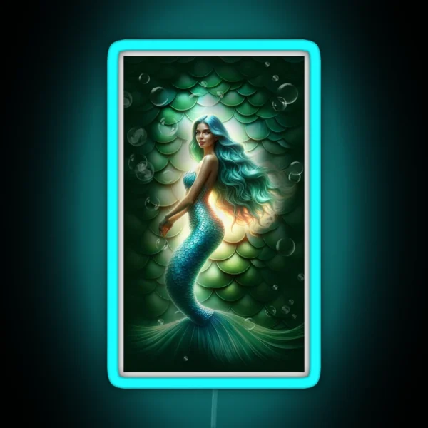 Beautiful Mermaid With Bubble Backdrop RGB Neon Sign