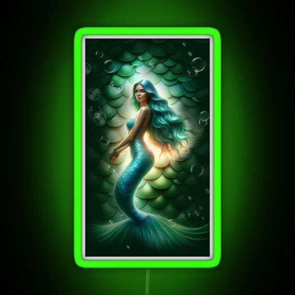 Beautiful Mermaid With Bubble Backdrop RGB Neon Sign