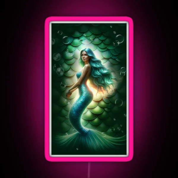 Beautiful Mermaid With Bubble Backdrop RGB Neon Sign