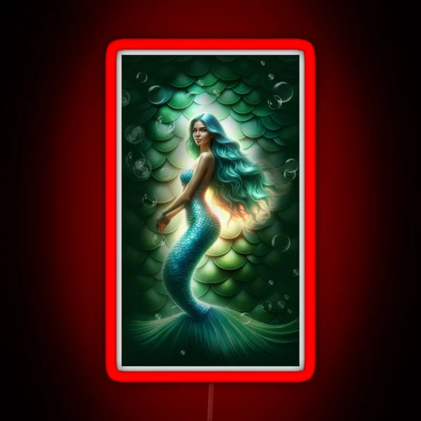 Beautiful Mermaid With Bubble Backdrop RGB Neon Sign