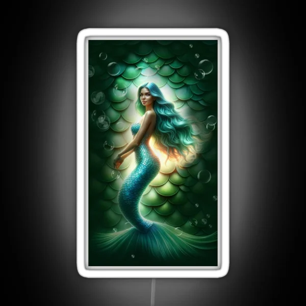 Beautiful Mermaid With Bubble Backdrop RGB Neon Sign