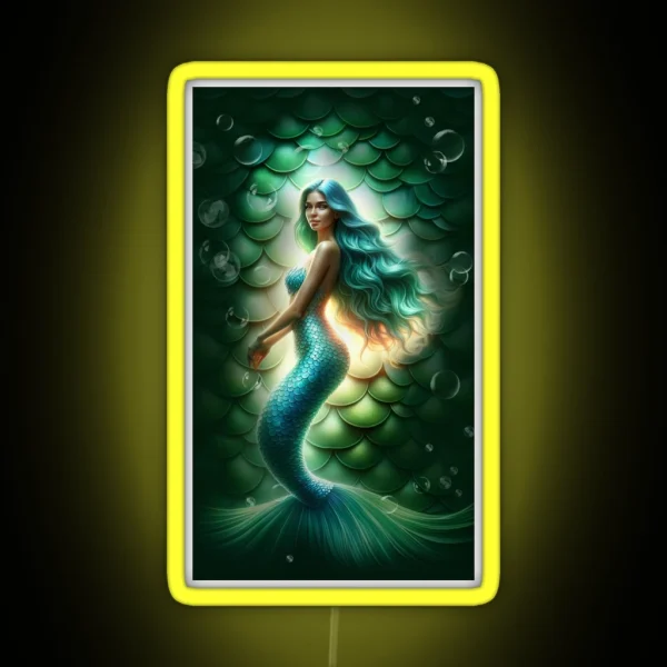 Beautiful Mermaid With Bubble Backdrop RGB Neon Sign