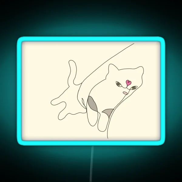 Bedtime Cuddles Cat Picasso Line Art RGB Neon Sign
