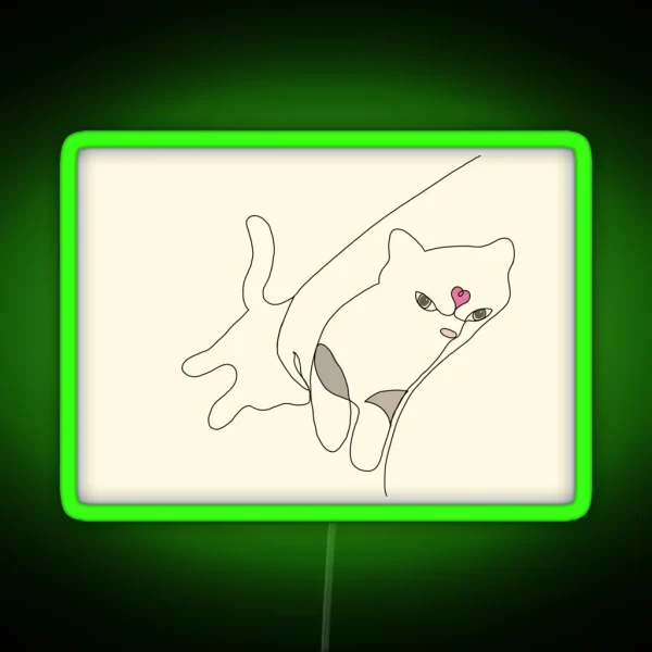 Bedtime Cuddles Cat Picasso Line Art RGB Neon Sign