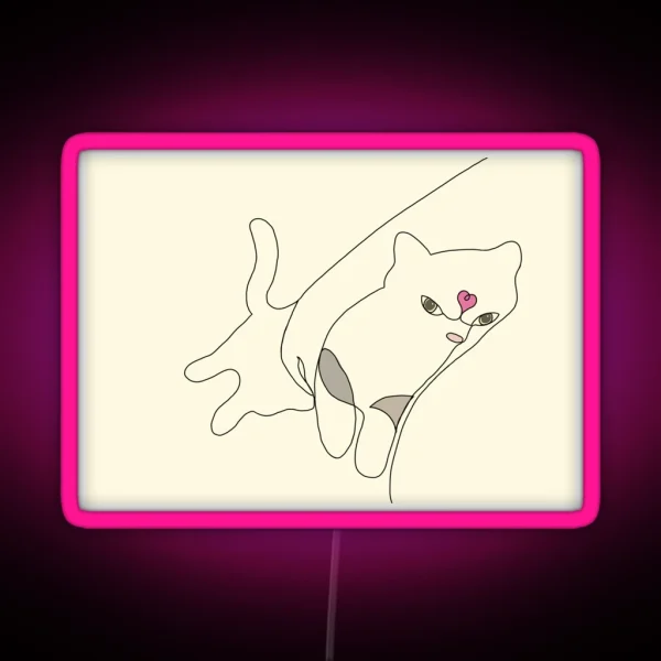 Bedtime Cuddles Cat Picasso Line Art RGB Neon Sign