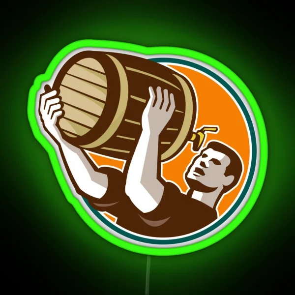 BEER Chug It From A Wooden Keg RGB Neon Sign