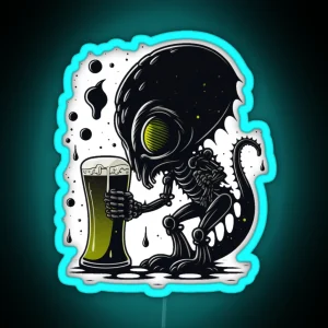 Beer Lover Alien Drinking Art RGB Neon Sign