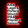 Neon beer styles sign with vibrant color changing LED lights