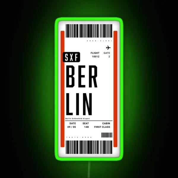 Berlin Germany Boarding Pass RGB Neon Sign