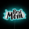 Neon 'Best Mom' sign with colorful RGB lighting and letters.