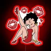 Vintage cartoon character Betty Boop in colorful glowing neon.