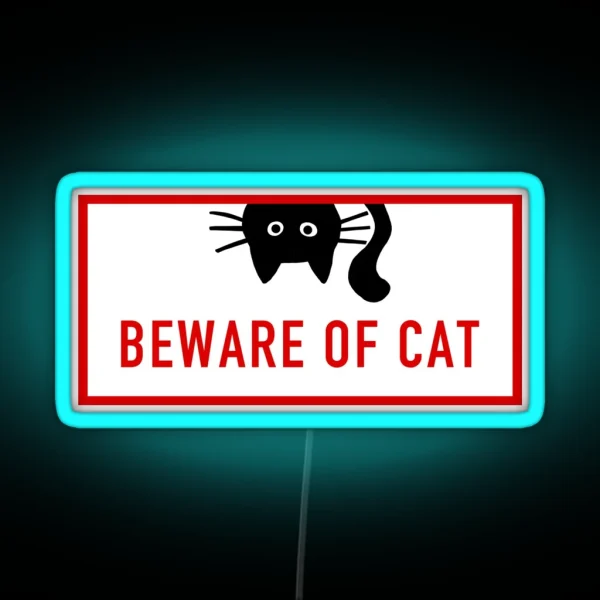 BEWARE OF CAT Funny Black Cat RGB Neon Sign