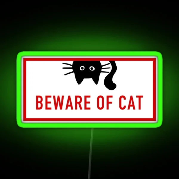 BEWARE OF CAT Funny Black Cat RGB Neon Sign