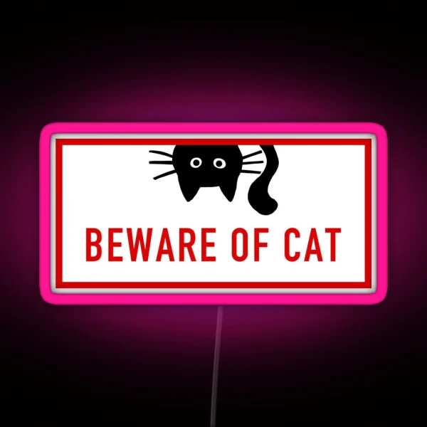 BEWARE OF CAT Funny Black Cat RGB Neon Sign