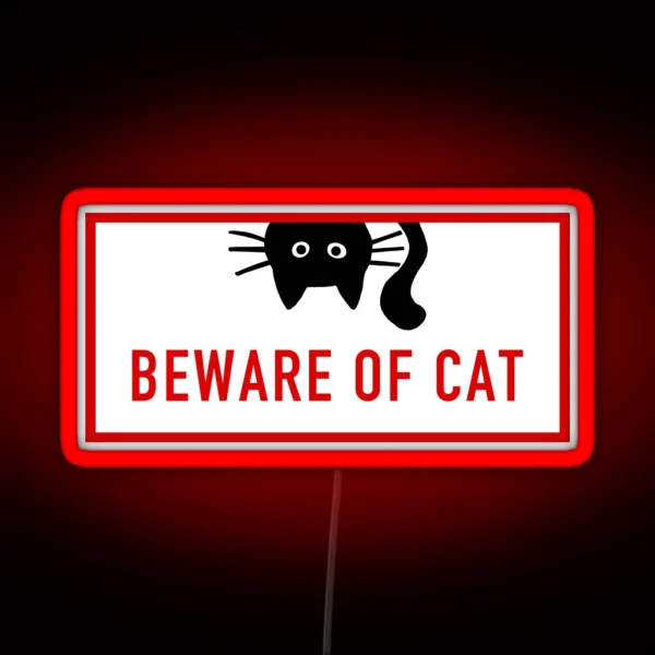BEWARE OF CAT Funny Black Cat RGB Neon Sign