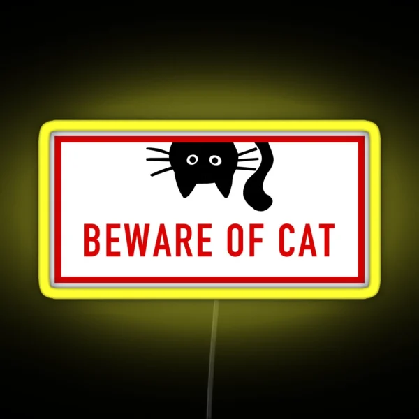 BEWARE OF CAT Funny Black Cat RGB Neon Sign