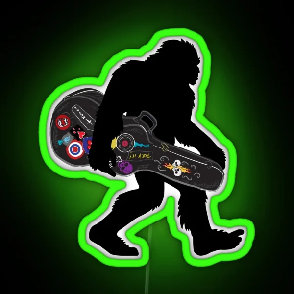 Bigfoot Musician Carrying Guitar Case With Rock N Roll Led RGB Neon Sign