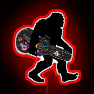 Bigfoot Musician Carrying Guitar Case With Rock N Roll Led RGB Neon Sign