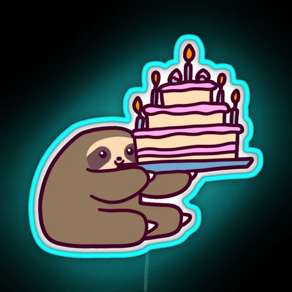 Birthday Cake Sloth RGB Neon Sign