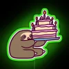Neon birthday decoration with sloth design in vibrant colorful lighting.