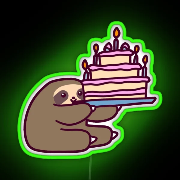 Birthday Cake Sloth RGB Neon Sign