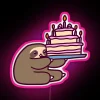 Colorful birthday party decor featuring sloth with vibrant neon glow