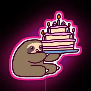 Birthday Cake Sloth RGB Neon Sign