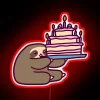 Vibrant RGB neon birthday party decorations sloth cake celebration sign.