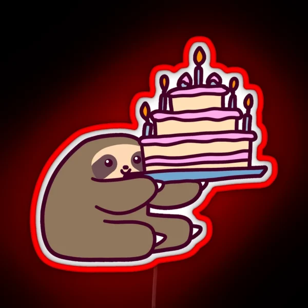 Birthday Cake Sloth RGB Neon Sign