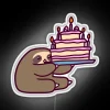 Colorful neon birthday party decoration with sloth design in RGB.