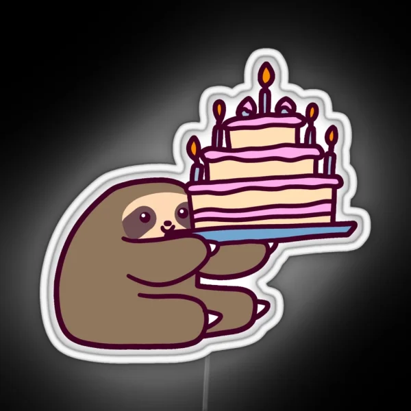 Birthday Cake Sloth RGB Neon Sign