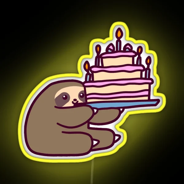 Birthday Cake Sloth RGB Neon Sign