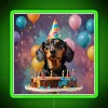 Vibrant birthday decoration with customizable dachshund design in neon colors