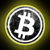 RGB Neon Sign Displaying Vintage Cryptocurrency Pattern and Bitcoin Logo