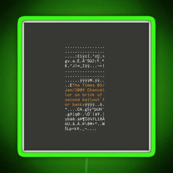 BITCOIN FIRST BLOCK RGB Neon Sign