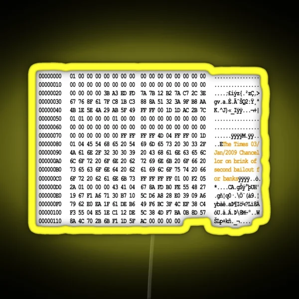 Bitcoin Genesis Block Code RGB Neon Sign
