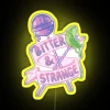 Vibrant RGB neon sign featuring bitter and strange typography artwork