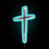 Minimalist Neon Wall Decor with Vibrant Black and Pink Christian Symbol