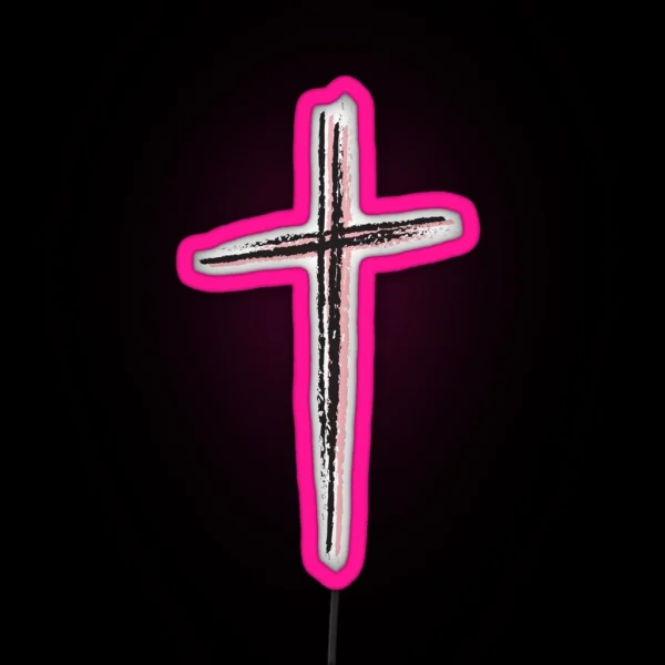 Black And Pink Christian Cross Minimalist Artistic Lines RGB Neon Sign