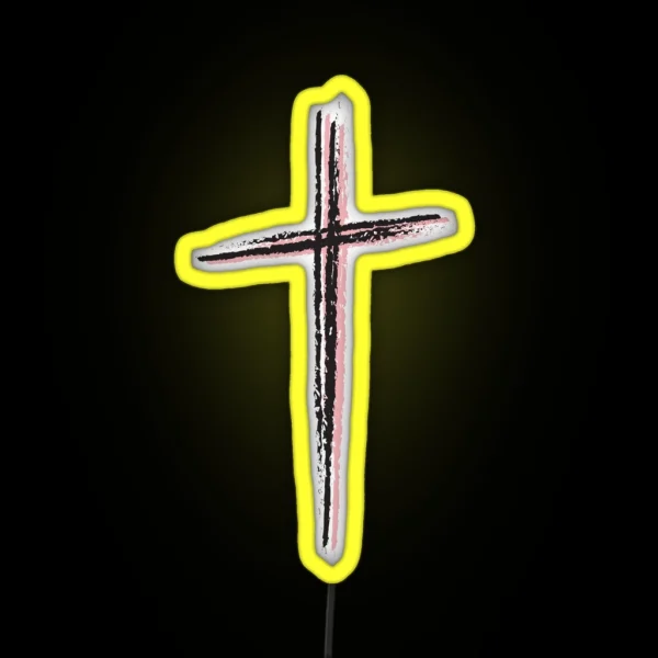 Black And Pink Christian Cross Minimalist Artistic Lines RGB Neon Sign