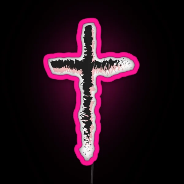 Black And Pink Christian Cross Modern Minimalist Artistic Lines RGB Neon Sign