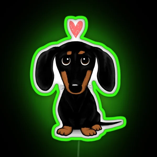 Black And Tan Dachshund With Heart Cute Cartoon Wiener Dog RGB Neon Sign