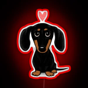 Black And Tan Dachshund With Heart Cute Cartoon Wiener Dog RGB Neon Sign