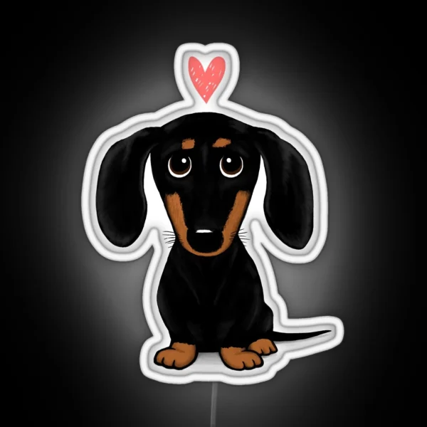 Black And Tan Dachshund With Heart Cute Cartoon Wiener Dog RGB Neon Sign