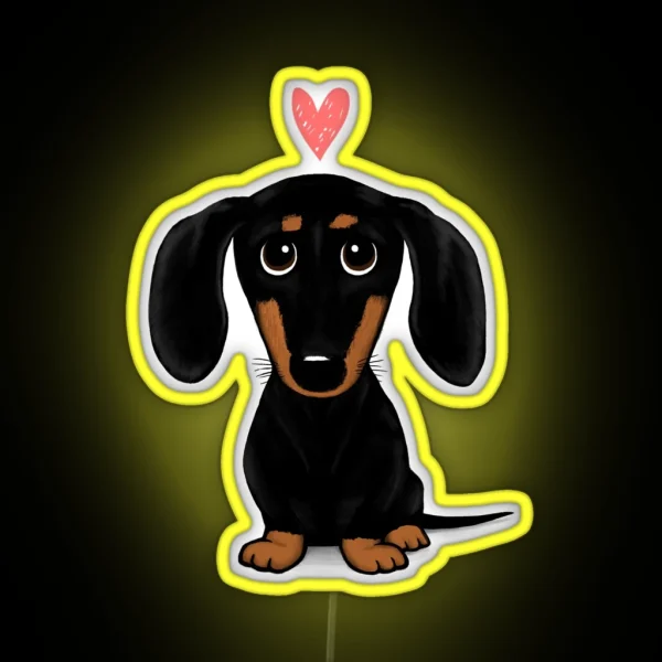 Black And Tan Dachshund With Heart Cute Cartoon Wiener Dog RGB Neon Sign